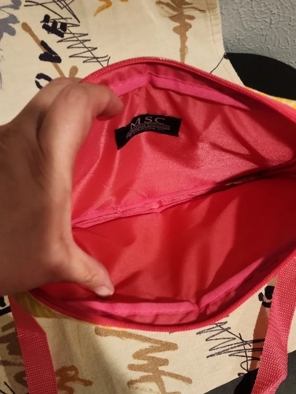 MSC Mainstreer Collextio Yellow Cosmetic Crossbody Bag with Pink Strap